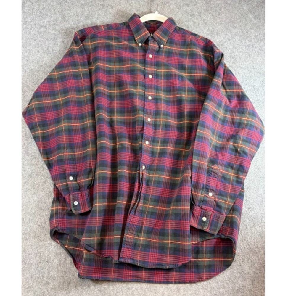 VTG 90s Polo Ralph Lauren Flannel Tartan Plaid Button Down Shirt Mens L Grunge
